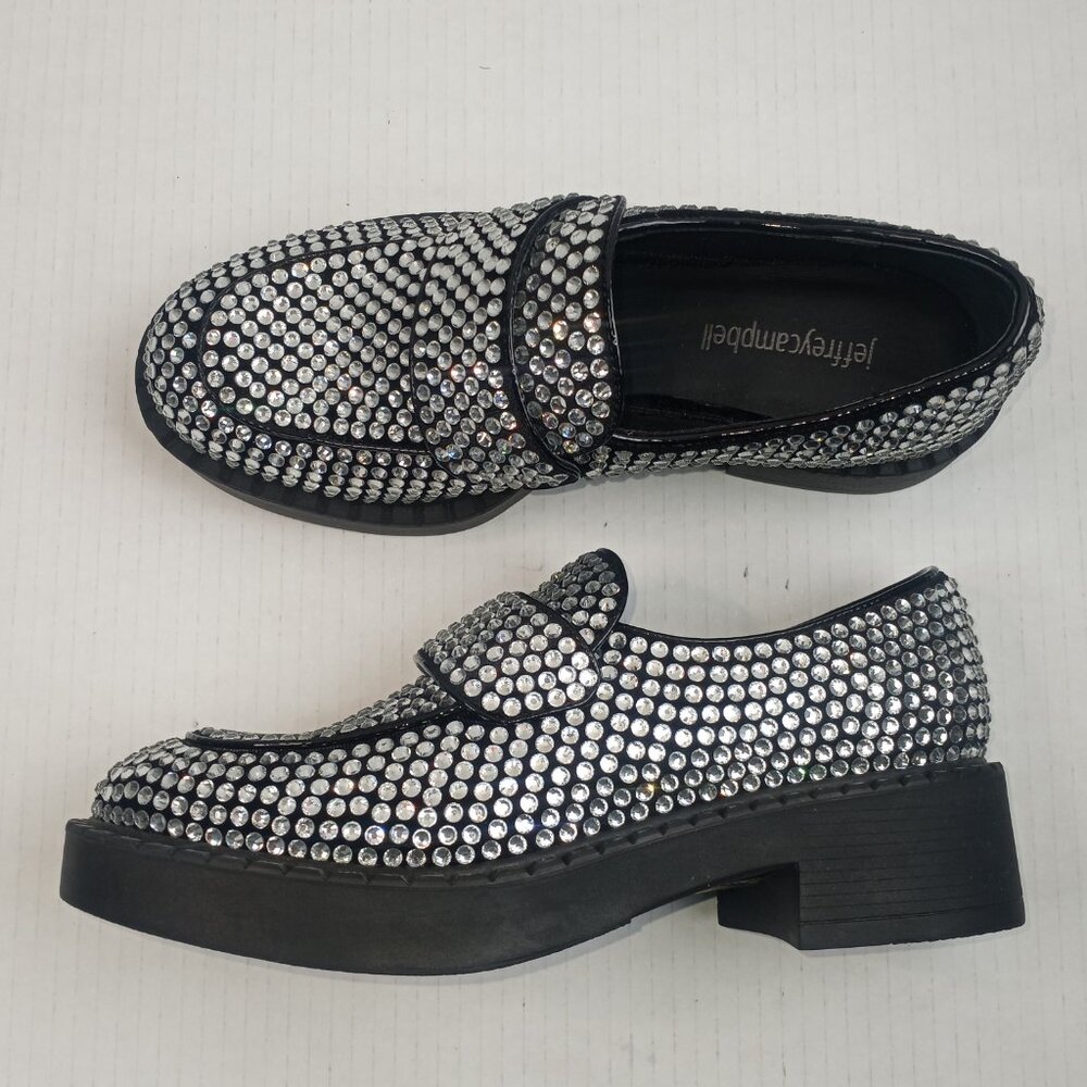 Jeffrey Campbell Black Loafers with Silver Rhinestones